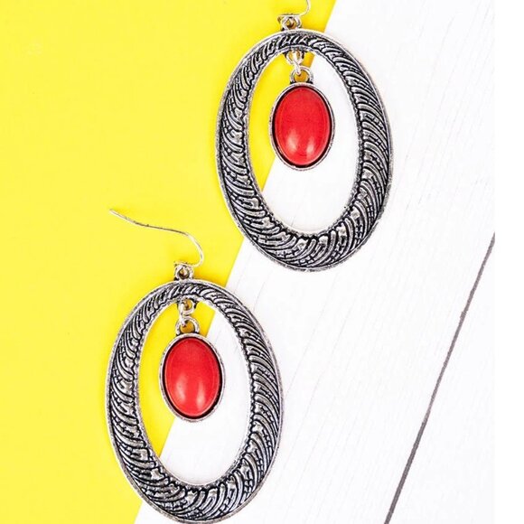 ❤️* RED DALLAS DOUBLE OVAL HOOP EARRINGS - Picture 1 of 1